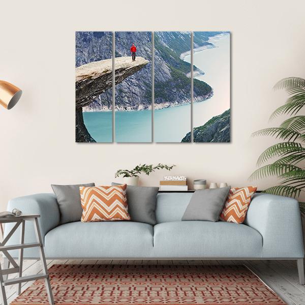 Man Standing At Trolltunga Canvas Wall Art-4 Horizontal-Gallery Wrap-34" x 24"-Tiaracle