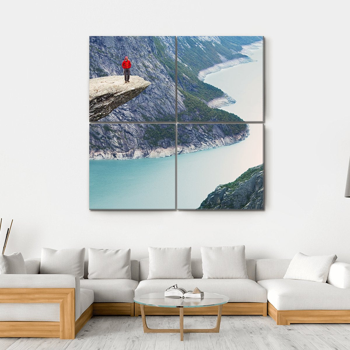 Man Standing At Trolltunga Canvas Wall Art-4 Square-Gallery Wrap-17" x 17"-Tiaracle