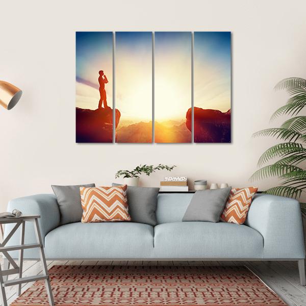 Man Standing On Mountain Canvas Wall Art-4 Horizontal-Gallery Wrap-34" x 24"-Tiaracle