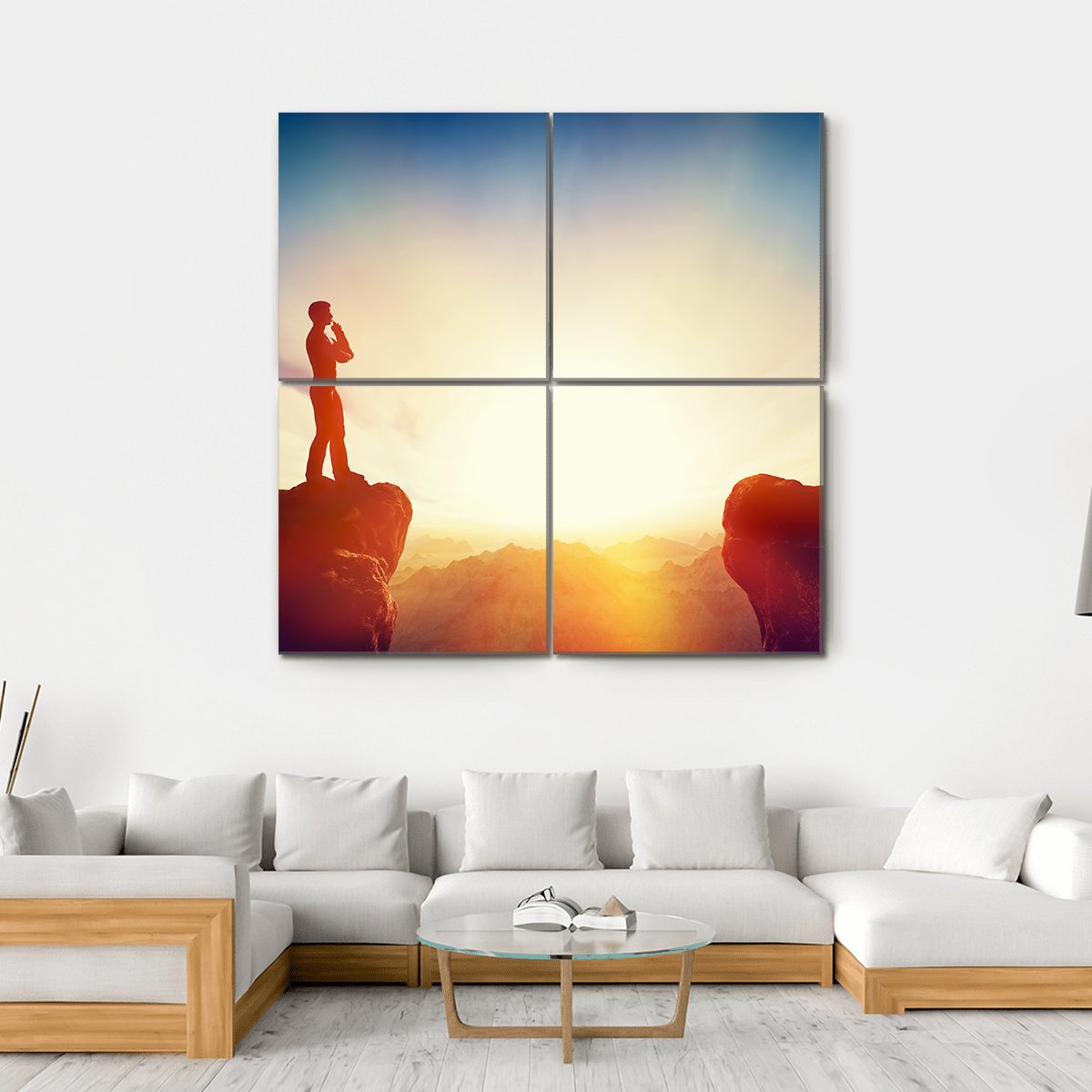 Man Standing On Mountain Canvas Wall Art-4 Square-Gallery Wrap-17" x 17"-Tiaracle