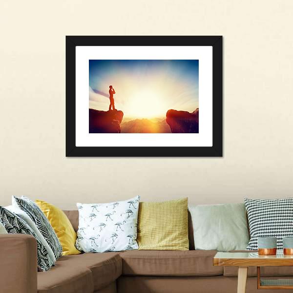 Man Standing On Mountain Canvas Wall Art-3 Horizontal-Gallery Wrap-25" x 16"-Tiaracle
