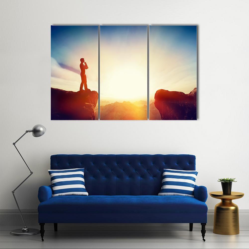 Man Standing On Mountain Canvas Wall Art-3 Horizontal-Gallery Wrap-37" x 24"-Tiaracle