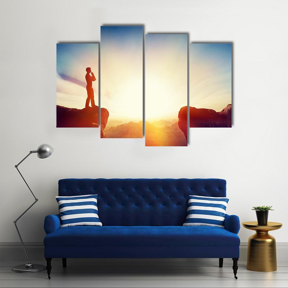Man Standing On Mountain Canvas Wall Art-4 Pop-Gallery Wrap-50" x 32"-Tiaracle