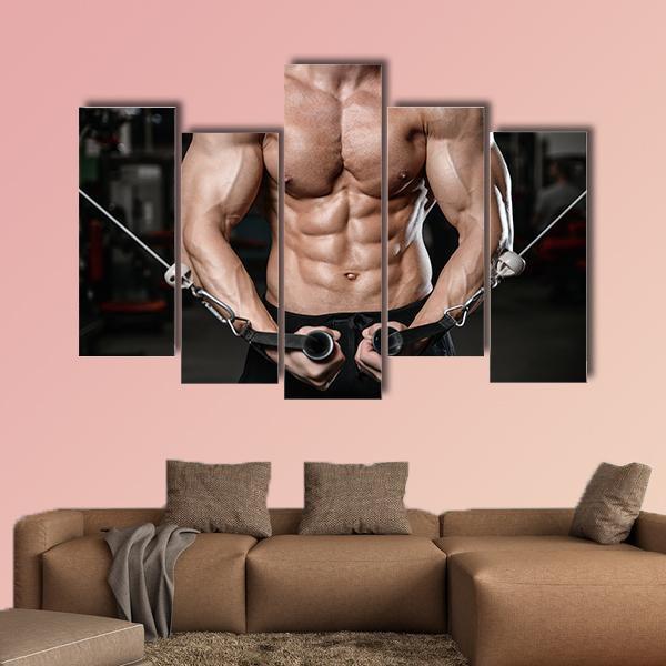 Man Training In Gym Canvas Wall Art-5 Pop-Gallery Wrap-47&quot; x 32&quot;-Tiaracle
