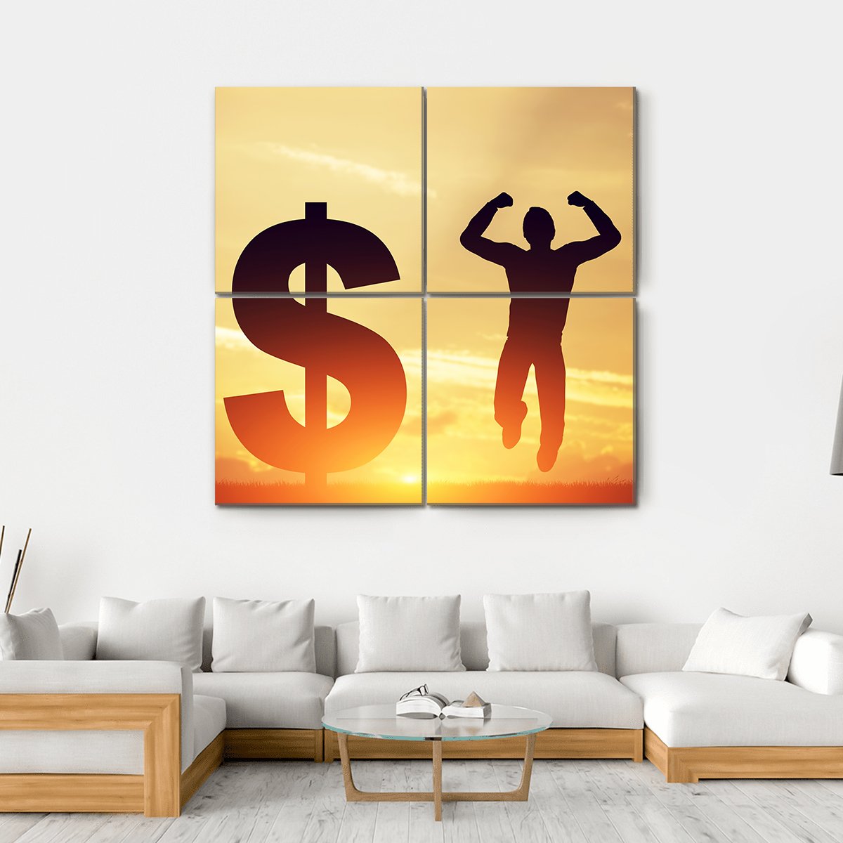 Man With Dollar Symbol Canvas Wall Art-4 Square-Gallery Wrap-17" x 17"-Tiaracle