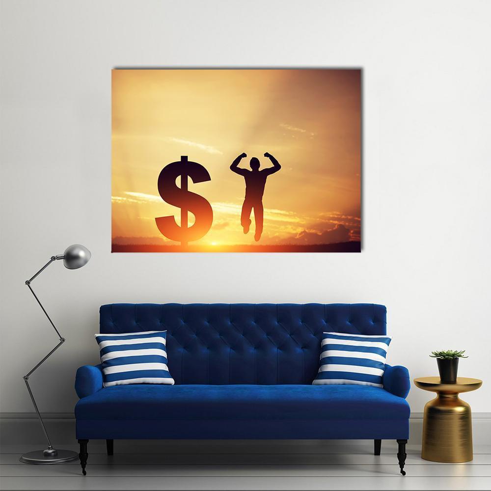Man With Dollar Symbol Canvas Wall Art-1 Piece-Gallery Wrap-48" x 32"-Tiaracle