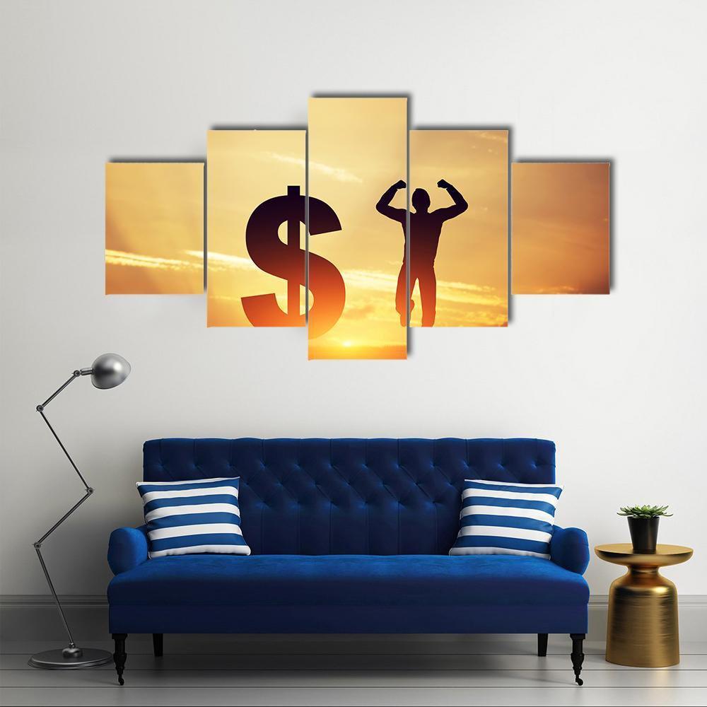 Man With Dollar Symbol Canvas Wall Art-1 Piece-Gallery Wrap-48" x 32"-Tiaracle