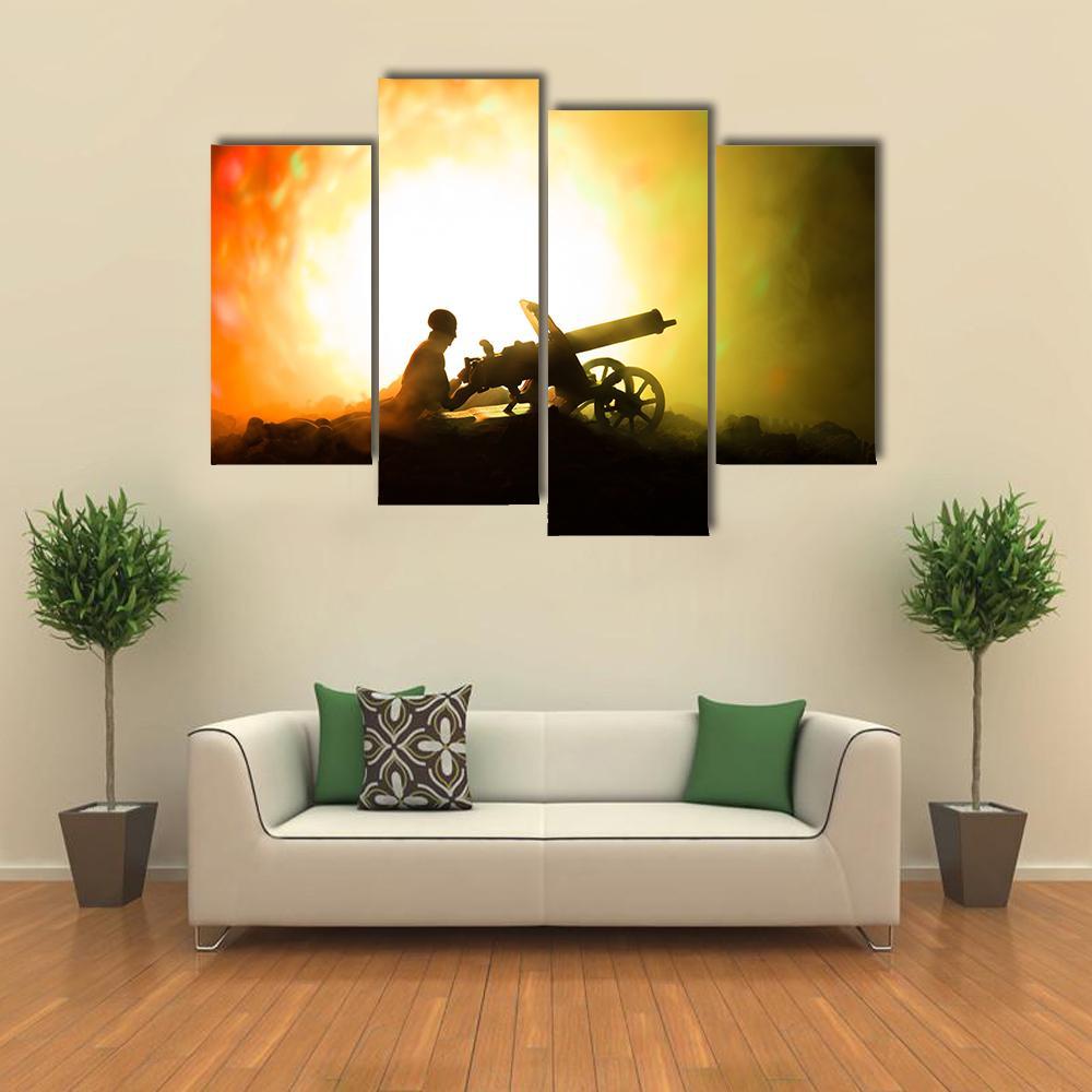 Man With Machine Gun Canvas Wall Art-4 Pop-Gallery Wrap-50" x 32"-Tiaracle