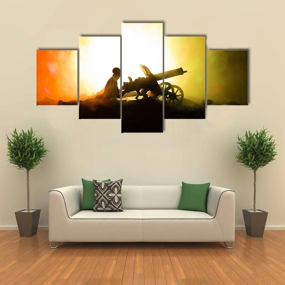 Man With Machine Gun Canvas Wall Art-5 Star-Gallery Wrap-62" x 32"-Tiaracle
