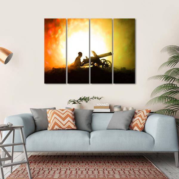Man With Machine Gun Canvas Wall Art-4 Horizontal-Gallery Wrap-34" x 24"-Tiaracle