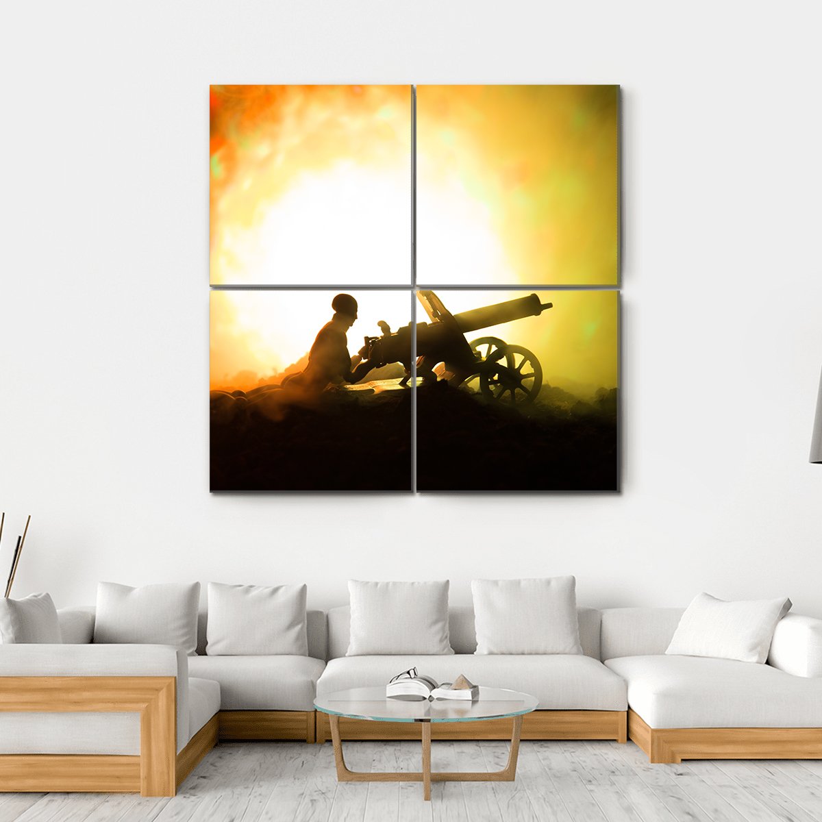 Man With Machine Gun Canvas Wall Art-4 Square-Gallery Wrap-17" x 17"-Tiaracle