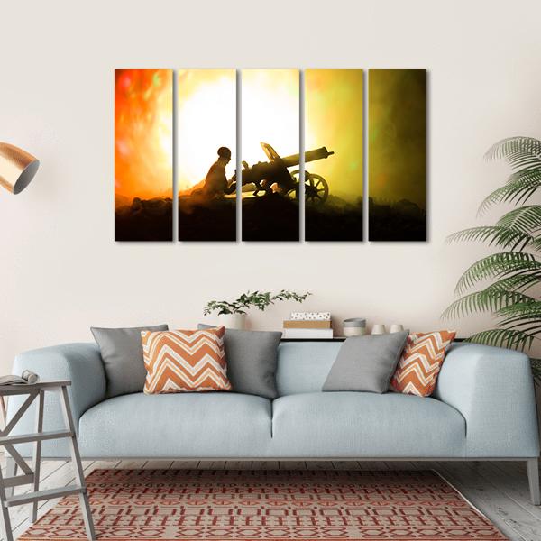 Man With Machine Gun Canvas Wall Art-5 Horizontal-Gallery Wrap-22" x 12"-Tiaracle