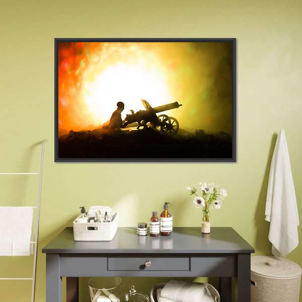 Man With Machine Gun Canvas Wall Art-1 Piece-Floating Frame-24" x 16"-Tiaracle