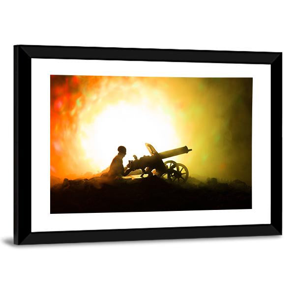 Man With Machine Gun Canvas Wall Art-3 Horizontal-Gallery Wrap-25" x 16"-Tiaracle