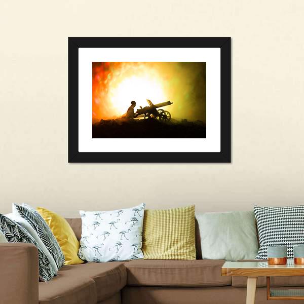 Man With Machine Gun Canvas Wall Art-3 Horizontal-Gallery Wrap-25" x 16"-Tiaracle