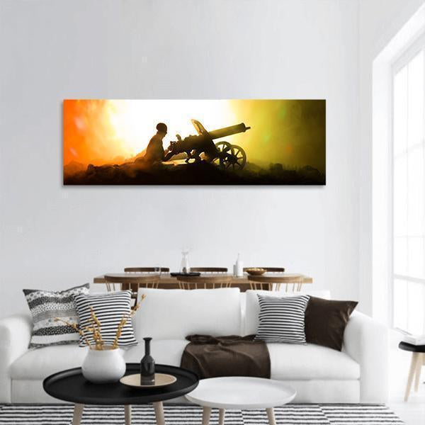 Man With Machine Gun Panoramic Canvas Wall Art-1 Piece-36" x 12"-Tiaracle