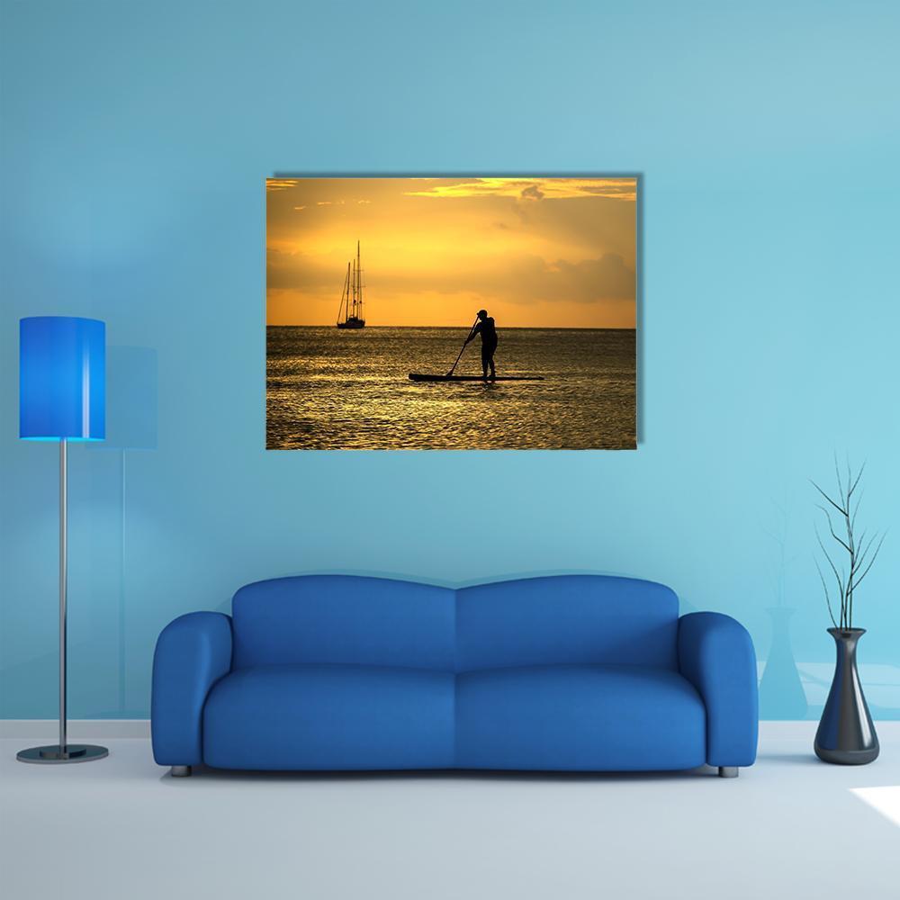 Man Paddle Sailing At Sea Canvas Wall Art-1 Piece-Gallery Wrap-48" x 32"-Tiaracle