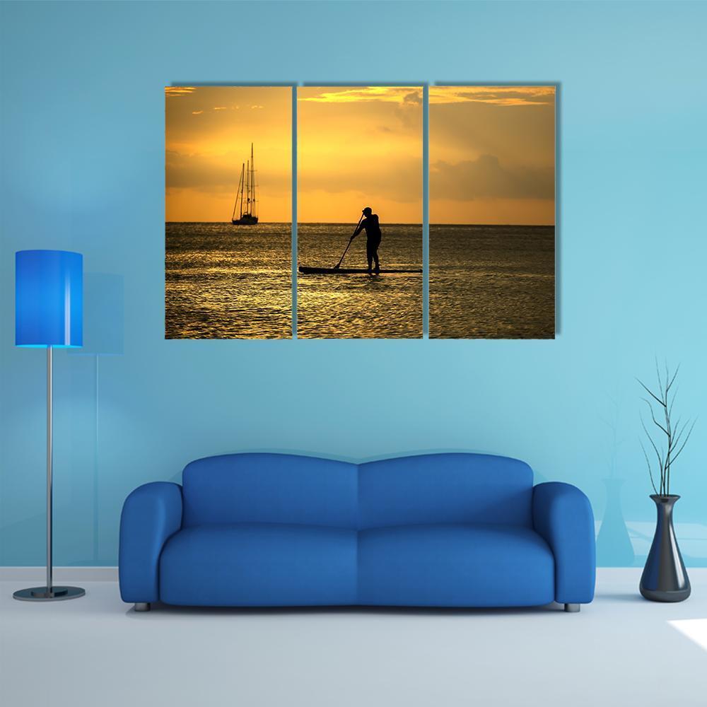 Man Paddle Sailing At Sea Canvas Wall Art-3 Horizontal-Gallery Wrap-37" x 24"-Tiaracle