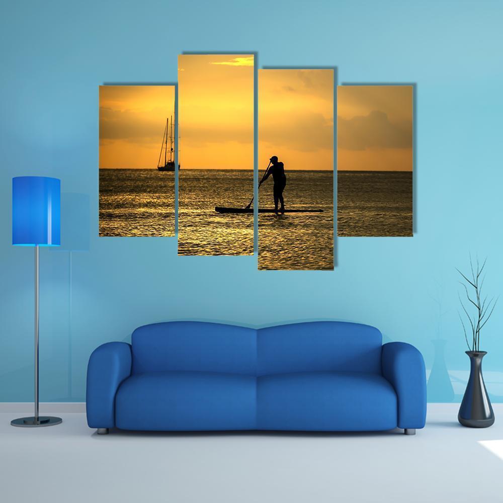Man Paddle Sailing At Sea Canvas Wall Art-4 Pop-Gallery Wrap-50" x 32"-Tiaracle
