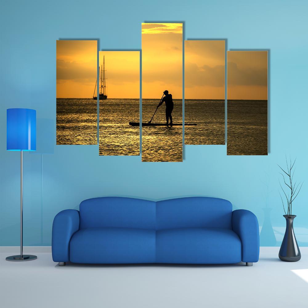 Man Paddle Sailing At Sea Canvas Wall Art-5 Pop-Gallery Wrap-47" x 32"-Tiaracle