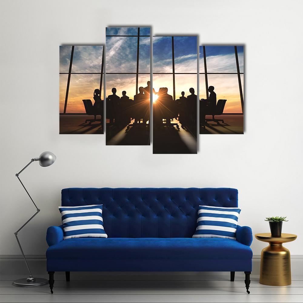 Management Team Silhouette Canvas Wall Art-4 Pop-Gallery Wrap-50" x 32"-Tiaracle