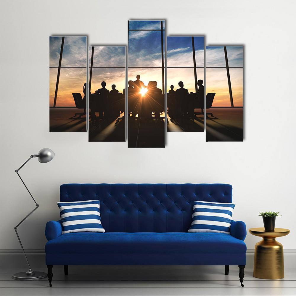 Management Team Silhouette Canvas Wall Art-5 Pop-Gallery Wrap-47" x 32"-Tiaracle