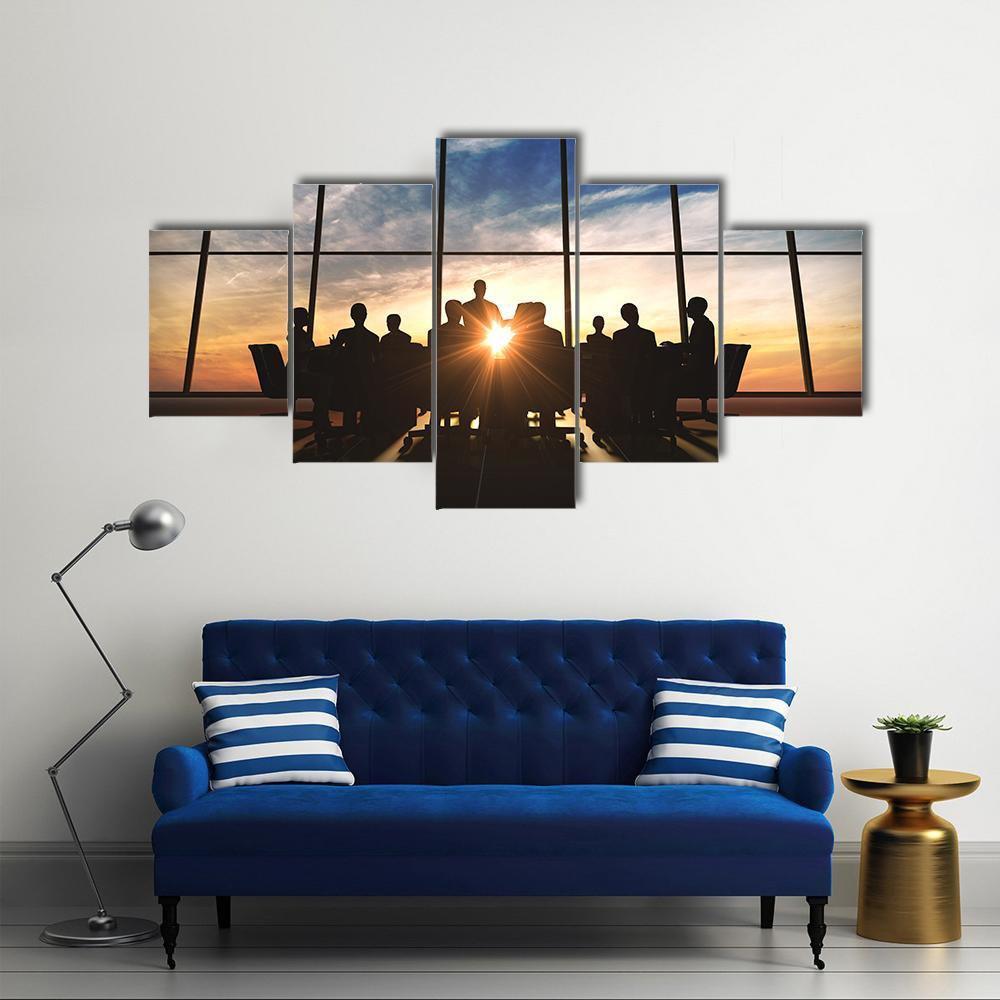 Management Team Silhouette Canvas Wall Art-4 Pop-Gallery Wrap-50" x 32"-Tiaracle