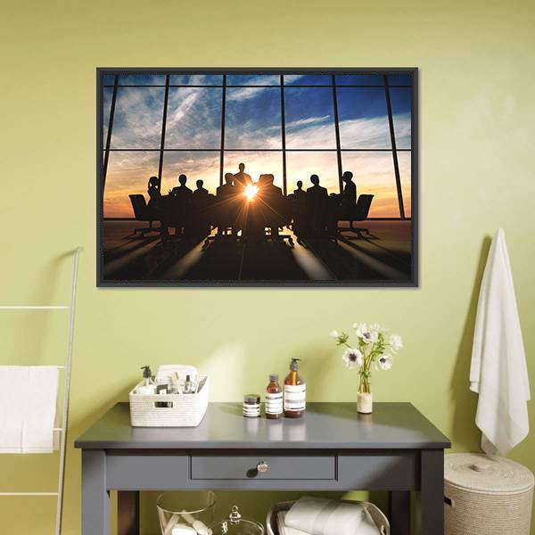 Management Team Silhouette Canvas Wall Art-1 Piece-Floating Frame-24" x 16"-Tiaracle