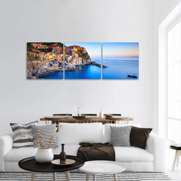 Manarola Town Italy Panoramic Canvas Wall Art-3 Piece-25" x 08"-Tiaracle