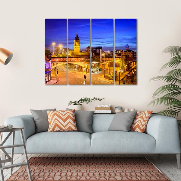 Manchester City At Night Canvas Wall Art-4 Horizontal-Gallery Wrap-34" x 24"-Tiaracle