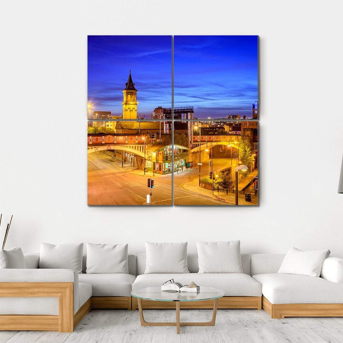 Manchester City At Night Canvas Wall Art-4 Square-Gallery Wrap-17" x 17"-Tiaracle