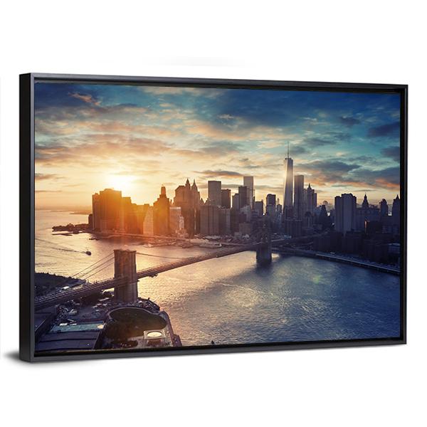 Manhattan After Sunset Canvas Wall Art-3 Horizontal-Gallery Wrap-25" x 16"-Tiaracle