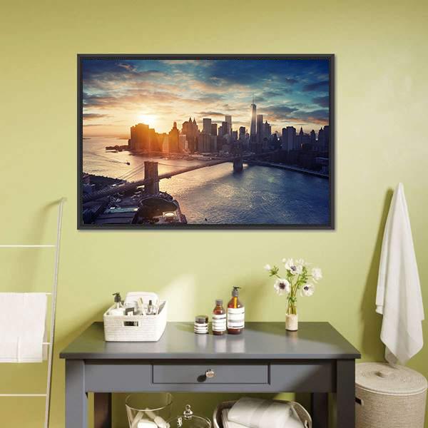 Manhattan After Sunset Canvas Wall Art-1 Piece-Floating Frame-24" x 16"-Tiaracle