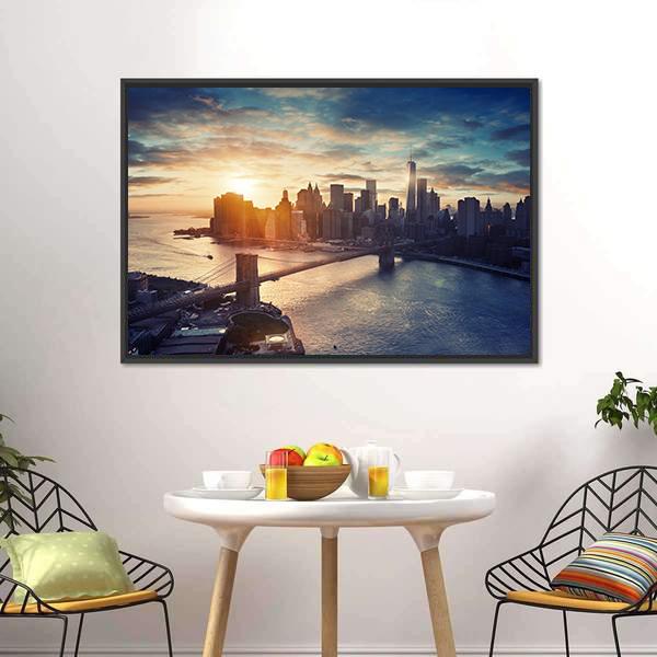 Manhattan After Sunset Canvas Wall Art-3 Horizontal-Gallery Wrap-25" x 16"-Tiaracle