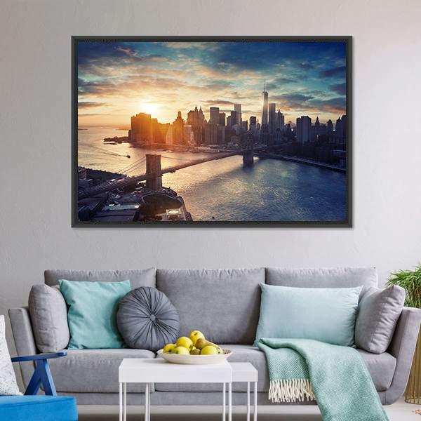 Manhattan After Sunset Canvas Wall Art-3 Horizontal-Gallery Wrap-25" x 16"-Tiaracle