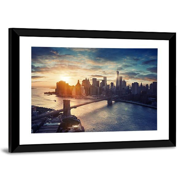 Manhattan After Sunset Canvas Wall Art-3 Horizontal-Gallery Wrap-25" x 16"-Tiaracle