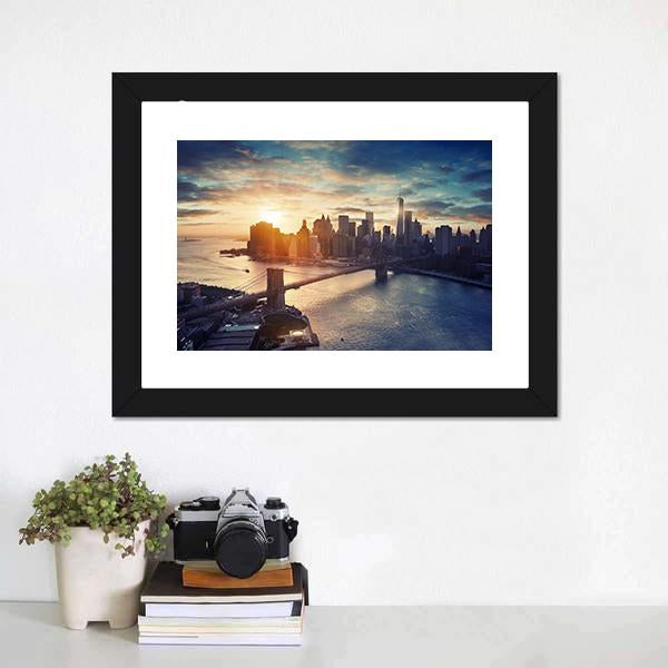 Manhattan After Sunset Canvas Wall Art-1 Piece-Framed Print-20" x 16"-Tiaracle
