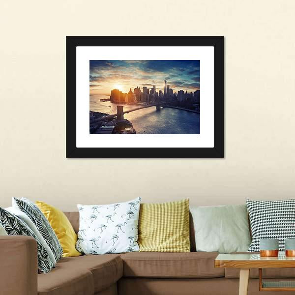 Manhattan After Sunset Canvas Wall Art-3 Horizontal-Gallery Wrap-25" x 16"-Tiaracle