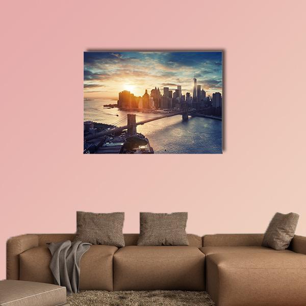 Manhattan After Sunset Canvas Wall Art-1 Piece-Gallery Wrap-48" x 32"-Tiaracle