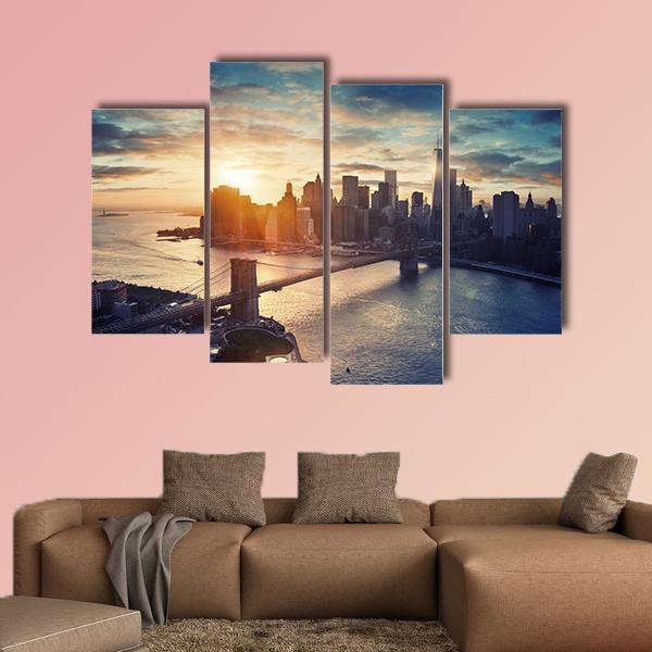 Manhattan After Sunset Canvas Wall Art-4 Pop-Gallery Wrap-50" x 32"-Tiaracle
