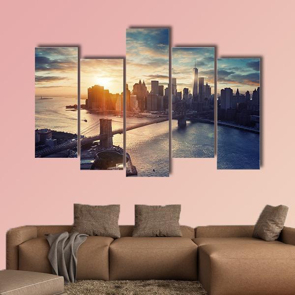 Manhattan After Sunset Canvas Wall Art-5 Pop-Gallery Wrap-47" x 32"-Tiaracle