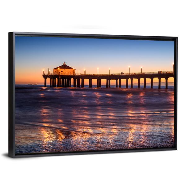Manhattan Beach Pier At Sunset Canvas Wall Art-3 Horizontal-Gallery Wrap-25" x 16"-Tiaracle