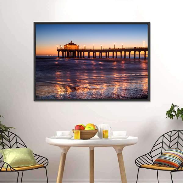 Manhattan Beach Pier At Sunset Canvas Wall Art-3 Horizontal-Gallery Wrap-25" x 16"-Tiaracle