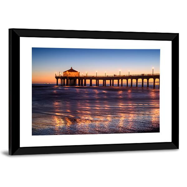 Manhattan Beach Pier At Sunset Canvas Wall Art-3 Horizontal-Gallery Wrap-25" x 16"-Tiaracle