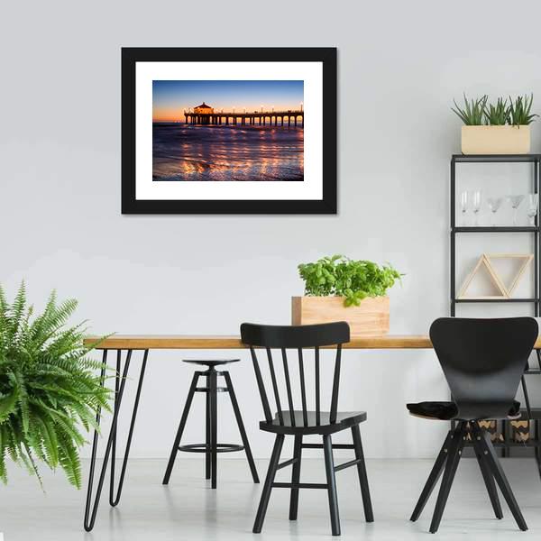 Manhattan Beach Pier At Sunset Canvas Wall Art-3 Horizontal-Gallery Wrap-25" x 16"-Tiaracle