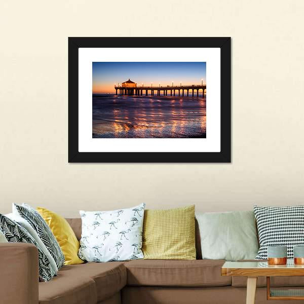 Manhattan Beach Pier At Sunset Canvas Wall Art-3 Horizontal-Gallery Wrap-25" x 16"-Tiaracle