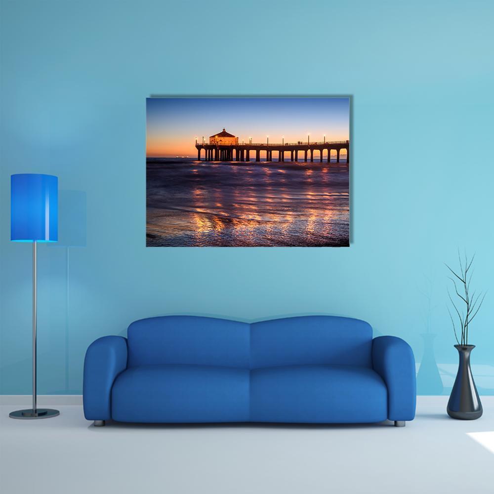 Manhattan Beach Pier At Sunset Canvas Wall Art-1 Piece-Gallery Wrap-48" x 32"-Tiaracle