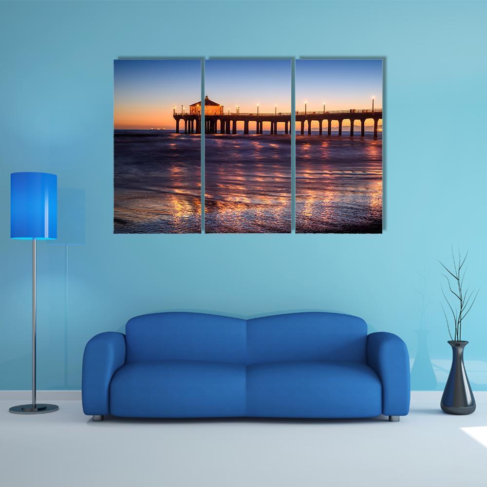 Manhattan Beach Pier At Sunset Canvas Wall Art-3 Horizontal-Gallery Wrap-37" x 24"-Tiaracle
