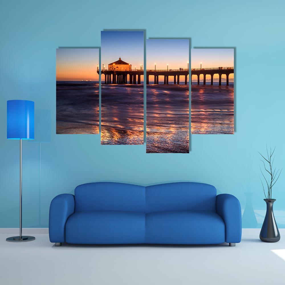 Manhattan Beach Pier At Sunset Canvas Wall Art-4 Pop-Gallery Wrap-50" x 32"-Tiaracle