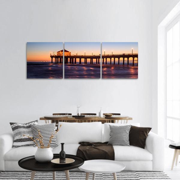 Manhattan Beach Pier At Sunset Panoramic Canvas Wall Art-3 Piece-25" x 08"-Tiaracle